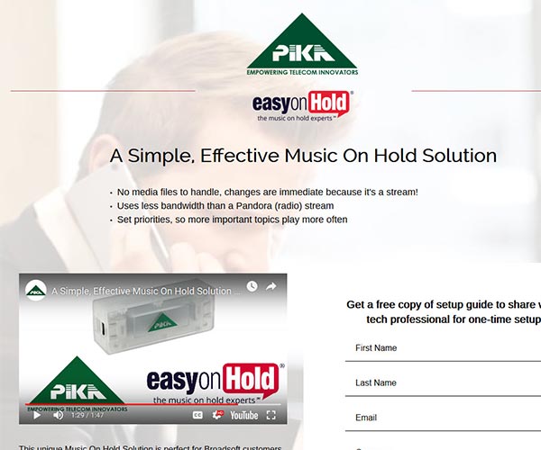 Pika Technologies, Easy On Hold, broadsoft and SIP music on hold